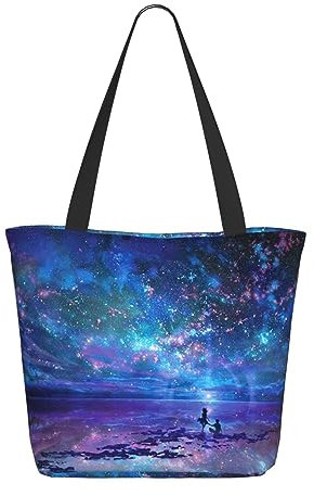 JCAKES Tragetaschen Mit Reißverschluss Frauen/Nordlichter/Schultertaschen Reise Handtaschen Strandtasche Große Aufbewahrungstasche 28 X 18 X 33 Cm, Schwarz , Einheitsgröße