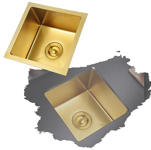 HCZION Spüle Edelstahl Gold Küchenspüle Eckig Spülbecken Küchenspüle Mit Wasserhahnloch Einbauspülbecken 1 Becken Spüle Küche Mit Ablassvorrichtung (Color : Option 1, Size : 45x40cm/17.7x15.7in)