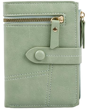 hongmo Geldbörse Damen 14 * 10cm Geldbeutel Viele Fächer Geldbeutel Damen mit Reißverschluss Münzfach Portemonnaie Damen PU Leder mit Münzfach Kurzer Süß Geldbeutel Leder für Frauen (Grüne)