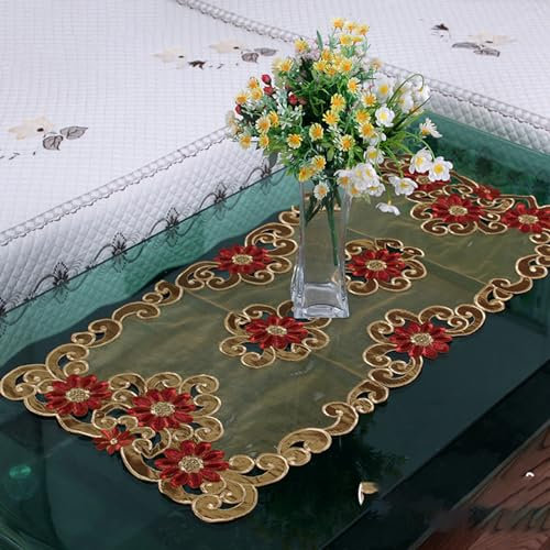 BBTISG Stickerei Tischläufer, 40 x 85cm Ovale Spitze Bestickte Tischdecke Vintage Vasen Pads für Zuhause, Garten, Hochzeit, Party Dekoration (Stil 2)