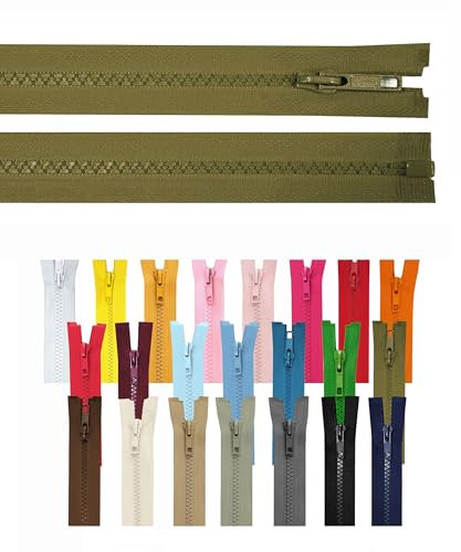 Reißverschluss teilbar Jackenreißverschluss Kunststoff Krampe Zähne grob 5mm Jacken Mantel Taschen Olivgrün 55cm