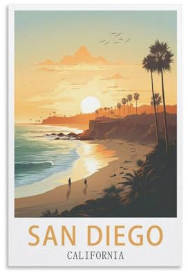 LNUYITR San Diego Kalifornien Vintage-Reiseposter, 20 x 30 cm, Leinwandkunst-Poster und Wandkunst, Bilddrucke, modernes Heimschlafzimmer-Dekor-Poster