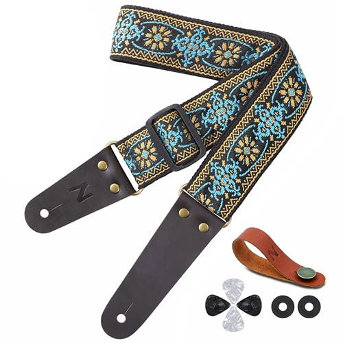 Nefelibata Tracolla per chitarra, cinghie per chitarra in cotone ricamato al sole per basso, chitarra elettrica e acustica, bottone per la cinghia, serrature per la cinghia e plettri per chitarra