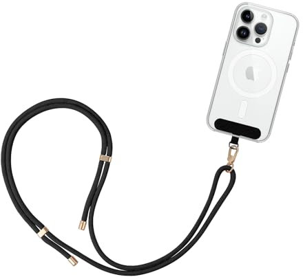 GRIFEMA GH02 Cuerda para Móvil Universal, Cordón para Teléfono con Parche, Correa Ajustable, Compatible la Mayoría de las Fundas de Teléfono, Negro