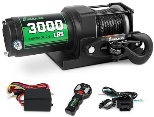 STIMULATER ATV-Seilwinde, 12 V, elektrische Seilwinde, Seilwinde mit synthetischem Seil, mit kabelloser Fernbedienung und manuellem Schalter, mit Falzschnur, IP67 wasserdicht, geeignet für die meisten