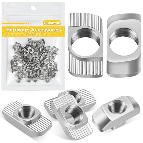 Caianwin Nutensteine 100 Stück T-Nut M5 Kohlenstoffstahl Vernickelt T-Nutmuttern für Aluminiumprofil-Extrusionsschlitz 20-Serie T-Nutensteinen
