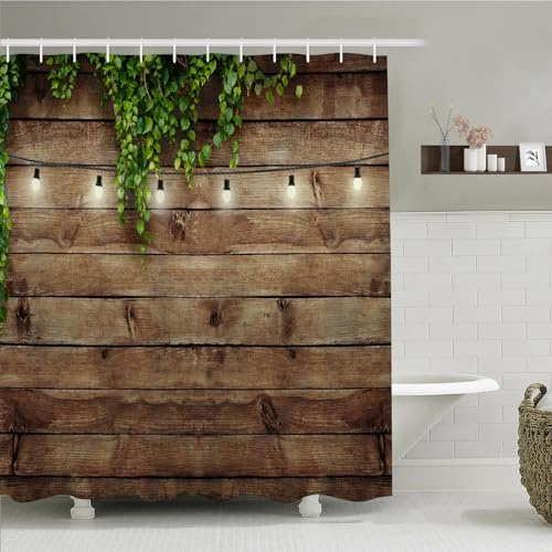 Simpomsy Garden Shower Curtain Outdoor Vintage Rustic Wooden Board Door Shower Curtain, Waterproof Polyester Fabric Countryside Life Bathroom Curtain with 12 Hooks 180x180cm
