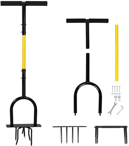 PEILU 3-in-1 Rasenbelüfter Manuelle Aerifizierer für Rasen mit 3 Ersatz-Rasenrechen & T-Griff Heavy Duty Rasenaerifizierer Mobile Handvertikutierer für Verdichtete Böden Rasenpflege