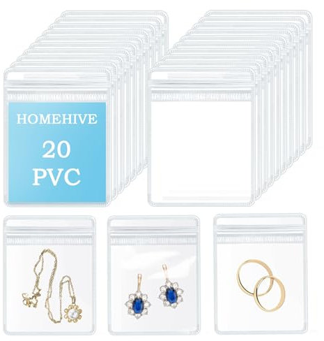 HOMEHIVE Reise-Schmuckbeutel, transparent, Reise-Schmuck-Organizer, tragbar, Anlaufschutz, Schmuck-Aufbewahrungstasche, Geschenk für Frauen und Mädchen, 20 transparente Beutel, 20 Stück
