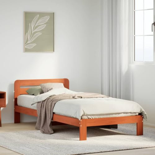 vidaXL Massivholzbett, Holzbett ohne Matratze, Bettgestell mit Kopfteil Lattenrost, Bett Einzelbett für Schlafzimmer, Wachsbraun 90x200cm Kiefernholz