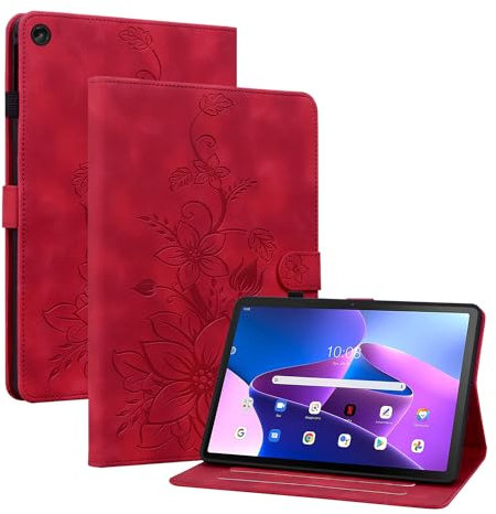 Rosbtib Custodia Cover per Lenovo Tab M10 (3rd Gen) 10.1 pollici 2022 Modello TB-328FU/328XU, Slim Fit Folio Pieghevole Cover Protettiva con Slot per schede Chiusura Magnetica, Gigli Rossi