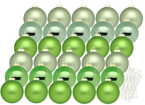 Inge Glas Weihnachtskugeln mit Haken | Schöne Christbaumkugeln aus Glas | Set 30 Kugeln und 40 Aufhänger | Christbaumschmuck Weihnachtsbaumkugeln (Sparkling Nature)