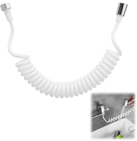 EuAcesry 300cm Flexible de Douche Télescopique, PVC Tuyau d’́eau Toilette Pommeau de Flexible Douchette Wc, Tuyau Spiralé avec Raccord en acier Inoxydable pour Pulvérisateur, Toilette