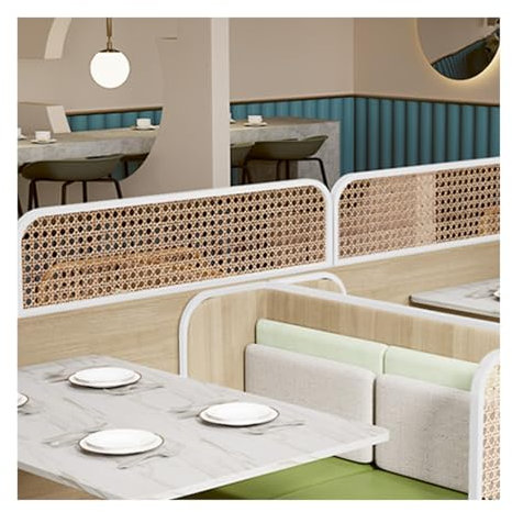 Divisor de mimbre para encimera de comedor y oficina, diseño de semi privacidad con rejilla calada, color blanco, 30 x 140 cm