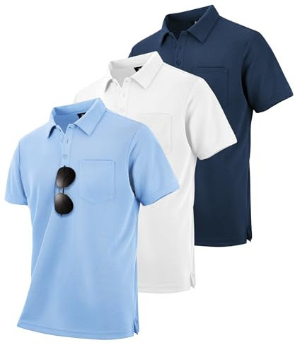 zitysport 3er Pack Poloshirts Herren Kurzarm Golf Polohemd Schnelltrocknend Atmungsaktives Herren Regular Fit Shirts Work Polo Shirts Männer Sommer Sport Tshirt Männer(Weiß Marineblau Hellblau L)