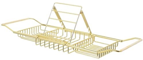 Alipis Bandeja Bañera Dorada Soporte Acero Inoxidable Extensible Soporte Baño