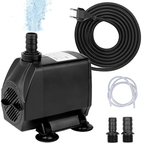 Warmfay Klein Aquarium Pumpe, 3000L/H 60W UltraLeise Hohem Hub Springbrunnen Pumpe, Einstellbarer Wasserfluss Submersiblepump mit 1,5m Netzkabel, Wasserpumpe für Aquarium, Pond, Wasserspiele, Brunnen