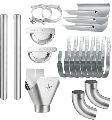 Dachrinnen Komplettset verzinkt farbig | 8tlg. 250mm | 7tlg. 280mm | 6tlg. 333mm (Verzinkt ohne Farbe, 8 Meter 6tlg. 333mm)