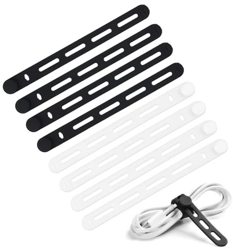8Pcs Stück Silikon Kabelbinder, Datenkabel-Organizer,130 mm Wiederverwendbar, Waschbar, Verstellbar,kabel Organizer mit Schloss Schnalle, für Reisen,Computerkabeln(Schwarz, Weiß)