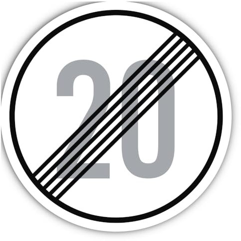 Aufkleber: ⌀ 250 mm, 1 Stück - Ende Geschwindigkeitsbegrenzung - 20 km/h - StVO Zeichen Z-282