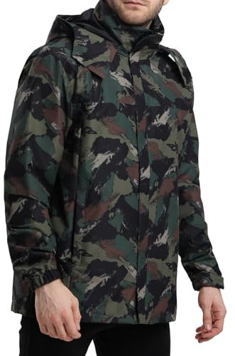Veste de pluie homme Imperméable et respirante veste légère coupe vent homme avec capuche pour la randonnée cyclisme Vert camouflage L