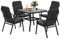 Outsunny 5 Pieces Garden Dining Set, Outdoor Square Dining Table and 4 Cushioned Armchairs, Tempered Glass Top Table w/Umbrella Hole, Texteline Seats, Black