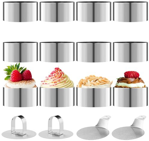 16 Teiliges Dessertringe Formenset aus Edelstahl, inklusive 12 Tortenring (8 CM Durchmesser), 2 Unterteilen und 2 Deckeln. Servierringe eignen sich für Mousse, Kuchen, Desserts und Gebäckmodellage