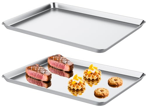 FoiiLiio 2 Piezas bandejas horno Profesional en Acero Inoxidable,40 x 30 x 2,5 cm,bandeja rectangular para hornear,Bandejas Para Hornear Antiadherentes,Juego Para Hornear Apto Para Horno
