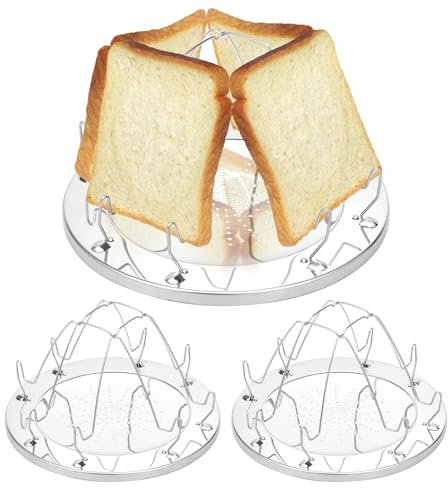 Camping Toaster für Toastablett, 4 Scheiben Edelstahl Faltbarer Toastablett, Mini Toaster Camping Zubehör mit Faltbarem Ständer für Familien Outdoor Angeln Picknick Urlaub
