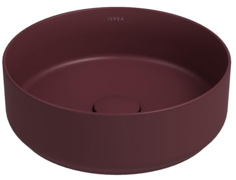 Lavabo tondo da appoggio senza troppo pieno in ceramica senza foro rubinetto - Bordeaux Opaco