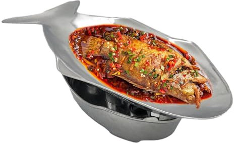 Bandeja de alimentación con diseño de pescado - Juego de bandejas de aluminio con forma de placa de pescado, bandejas de metal en forma de placa de pescado estilo tailandés, disfruta de un juego de