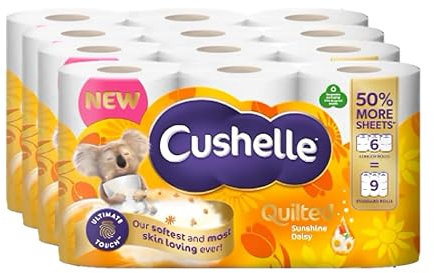 Cushelle Quilted 3Ply Sunshine Daisy Toilet Roll (Pack of 4 x 6 Rolls) 50% More Sheets (Total 24 Roll)