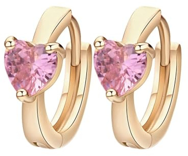 Grewod Gold Ohrringe Damen 585 Echtgold, Elegant Rosa Herz Kristall Creolen Nickelfrei Schmuck