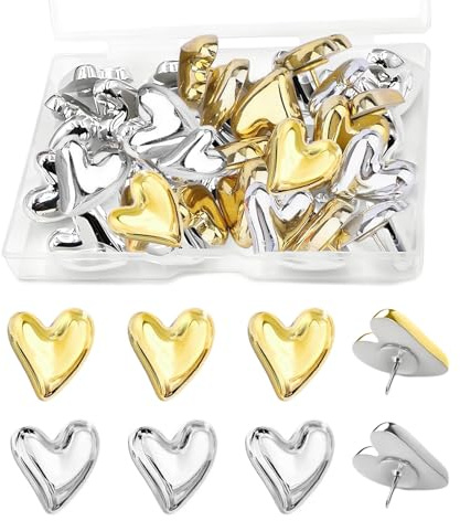 Heart Drawing Pins for Pinboard, 30 Pcs Heart Thumb Tacks Push Pin Cork Notice Board Pins Drawing Push Cute Pin for Notice Cork Board