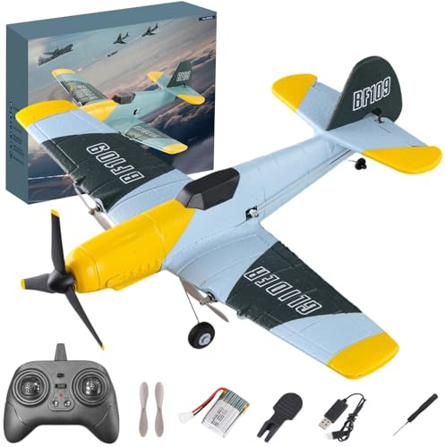 ZMCVOE Avion télécommandé 2,4 GHz avec 2 piles, avion radiocommandé RTF à 3 canaux avec aileron arrière réglable, 6 axes gyroscopique, avion télécommandé pour débutants