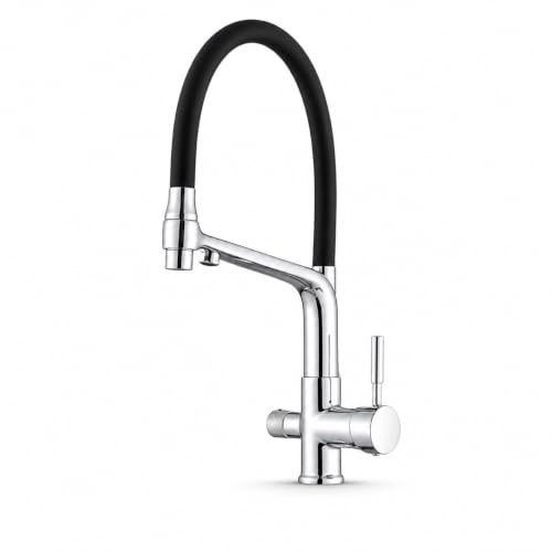 Ari 3-Wege Küchenarmatur Mit Ausziehbarer Brause Wasserfilter Anschluss Spültischarmatur 360 Grad Drehbar Chrom 2 Strahlarten Flexible