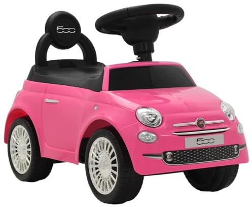 QUAHEAS Kinder-Aufsitzauto FIAT 500 Rosa Kunststoff mit Stauraum, Lenkrad, Kippschutz, 60x28x38 cm, für Kleinkind 12-36 Monate, rutschfestes Tretfahrzeug, Motorikförderung für Mädchen und Jungen