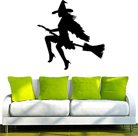 WANDTATTOO/Wandsticker w415 Sexy Engel Fee Hexe auf Besen Wandaufkleber 120x117cm, schwarz