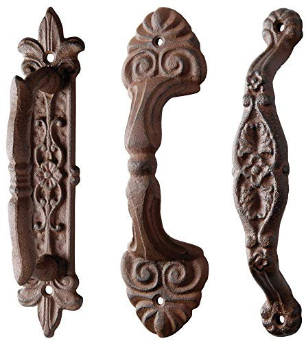 Esschert Design 2 Stück Türgriff, Türknauf aus Gusseisen, lang, sortiert, ca. 5,3 cm x 6,4 cm x 24 cm