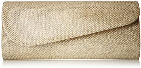 Damara Womens Oblique Flap Glitter Clutch Handbags (Gold)