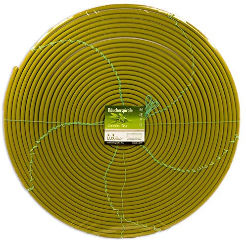 Luxflair 336 Std/14 Tage Räucherspirale mit wohligem Grüner Tee Duft für Draußen, Ø59mm, Alternative zum Räucherstäbchen, Kerze, Gartenfackel, ideal zum Wohlfühlen