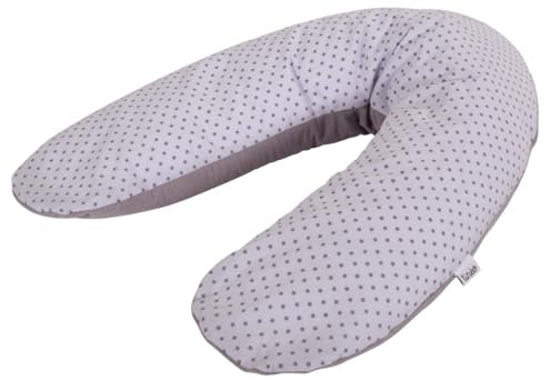 Tinéo - Schwangerschaftskissen, Stillkissen, Schwangerschaftskissen, multifunktional, 2-in-1, Entlastung, Abnehmbarer Bezug, 78 x 44 cm (Frottee Grau/Sterne)