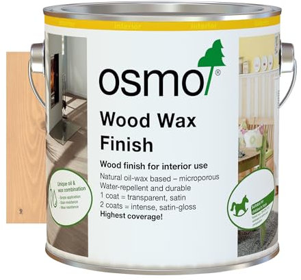 Osmo Wood Wax Finish 3102, Lightly Steamed Beech Satin Finish, 2.5L - Durable Furniture Wax for Wooden Furniture, Water-Resistant Floor Wax, Wood Treatments - Ideal for Oak, Pine, Spruce, Beech & More