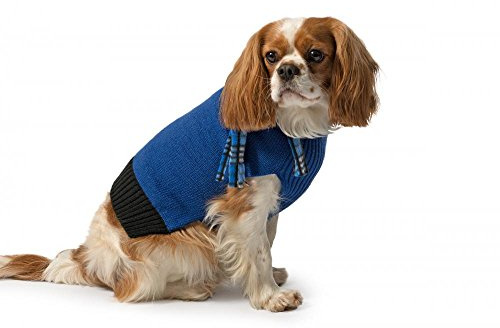 Ancol Scarf Dog Jumper in Blue - Stylish Check Pattern Sweater with Matching Scarf - Warm and Snug Ribbed Hem for Pet Comfort - Cosy Winter Wear - XXS 20cm L