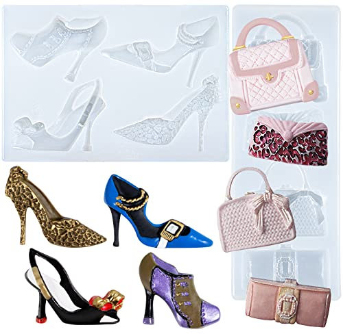 Shoes and Bags Silicone Molds Set for Cake Decoration, Candy Décor, Epoxy Resin Jewelry Making, Polymer Clay DIY Casting Projects 1-2