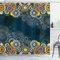 ABAKUHAUS Psychedelisch Duschvorhang, Mandala Paisley, Stoffliches Gewebe Badezimmerdekorationsset mit Haken, 175 x 240 cm, Blau Gelb