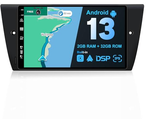 JOYX Android 13 IPS Autoradio Per BMW E90/E91/E92/E93 (2005-2012) - 2G+32G - Senza fili CarPlay + Android Auto - GRATUITI Camera - DAB Volante Fast-Boot DSP 4G BT WIFI Split-Screen - 9 Pollici 2 Din