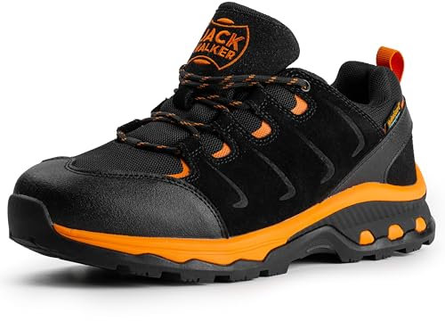 Jack Walker Mens Walking Ultra Lightweight Vent Low Rise Hiking Trekking Hydroguard Waterproof Trainers Ignite JW007 (10 UK, Black & Orange)