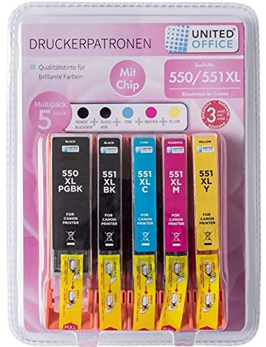 UNITED OFFICE Druckerpatronen Multipack für Canon Patronen Drucker 550/551XL