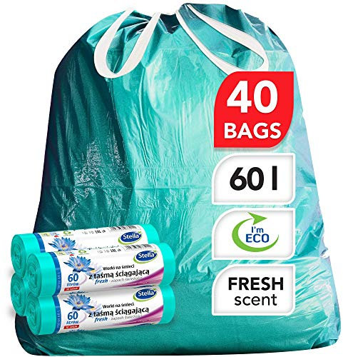 Stella - Bolsa de basura - Bolsa de basura - Ecológica y reciclable - Hecho de residuos plásticos - Bolsas de residuos muy resistentes y flexibles - Perfume fresco y color menta - 60 l - Tipo de
